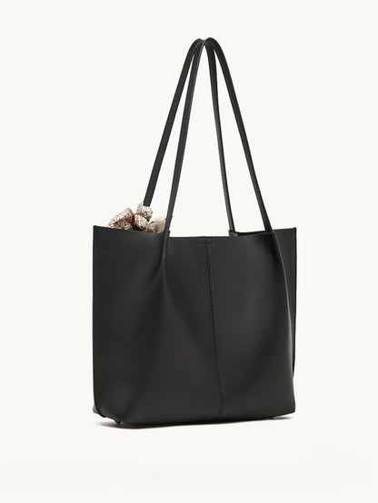 Parisian Chic Genuine Leather Bag - Minimalist Large Tote with Silk Scarf Accent