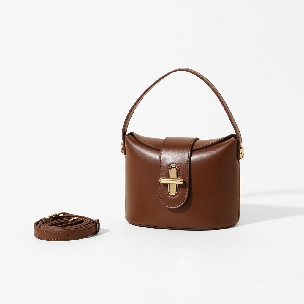 Borsa da donna in pelle genuina vintage con manico superiore e chiusura a lucchetto