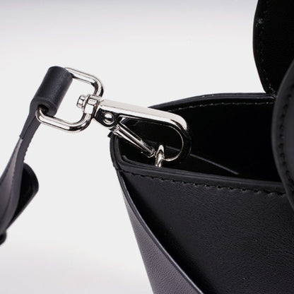 Refined Geometric Woven Genuine Leather Mini Bucket Clutch Bag