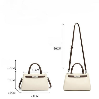 Textured Genuine Leather Kelly Satchel Elegant Crossbody Bag