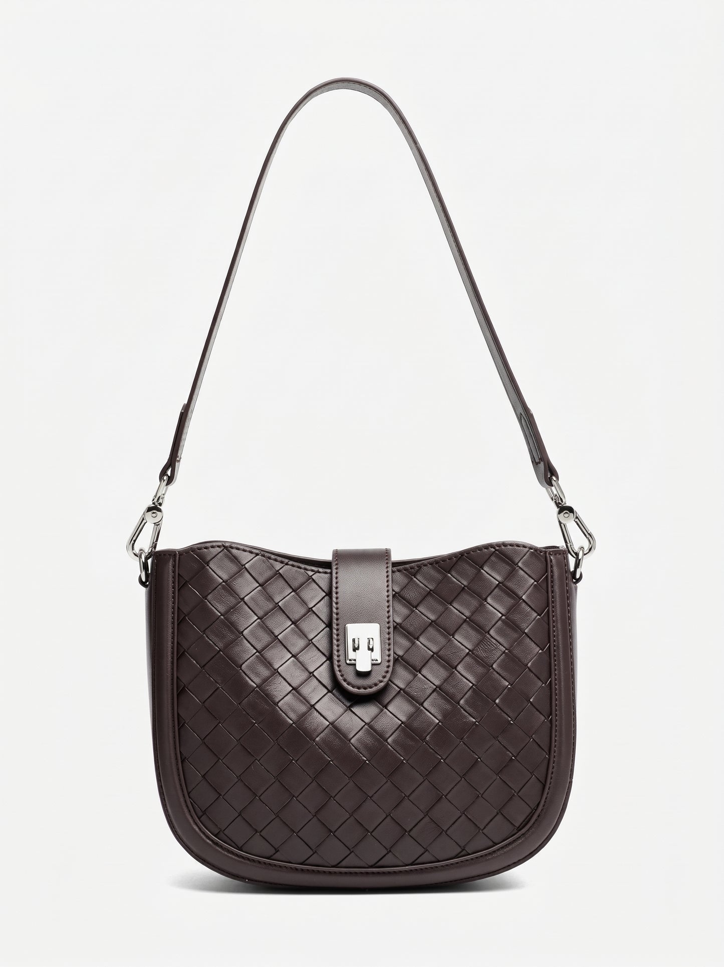 Intricate Woven Genuine Leather Saddle Clutch Bag