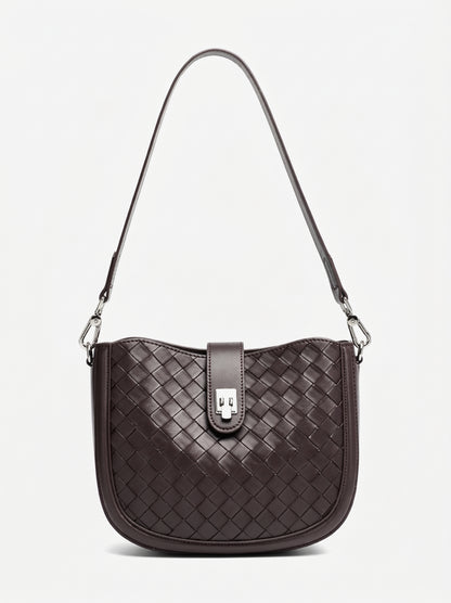 Intricate Woven Genuine Leather Saddle Clutch Bag
