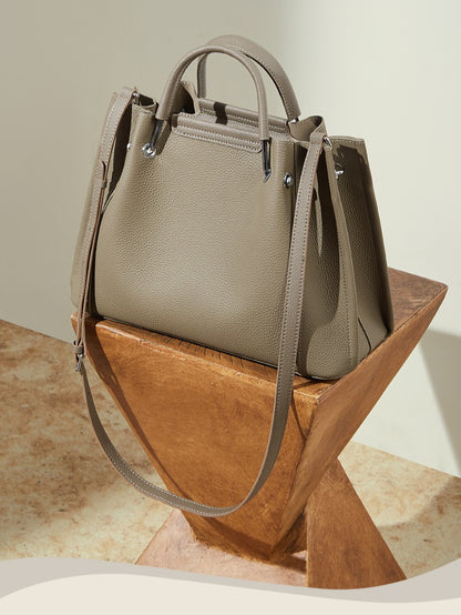 Women's Executive Trapezoid Genuine Leather Tote Bag