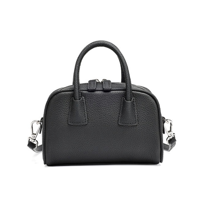 Cushiony Pebbled Genuine Leather Mini Boston Clutch Bag