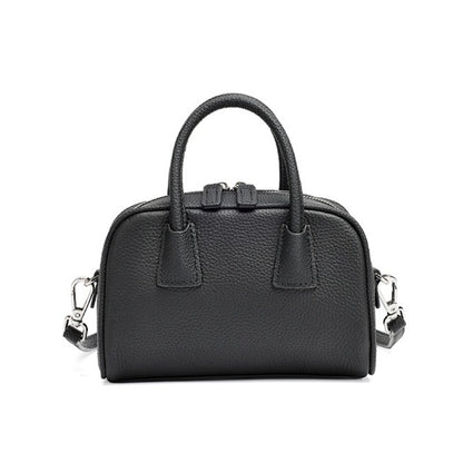 Cushiony Pebbled Genuine Leather Mini Boston Clutch Bag
