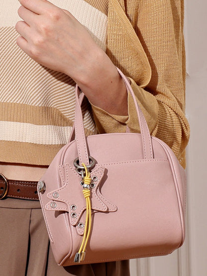 Chic Petite Genuine Leather Mini Boston Clutch Bag with Playful Star Charm