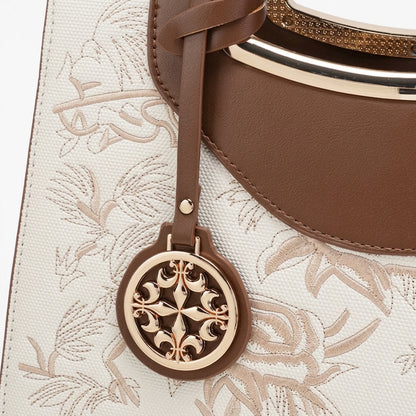 Retro Floral Contrast Vegan Eco-Leather Clutch Bag