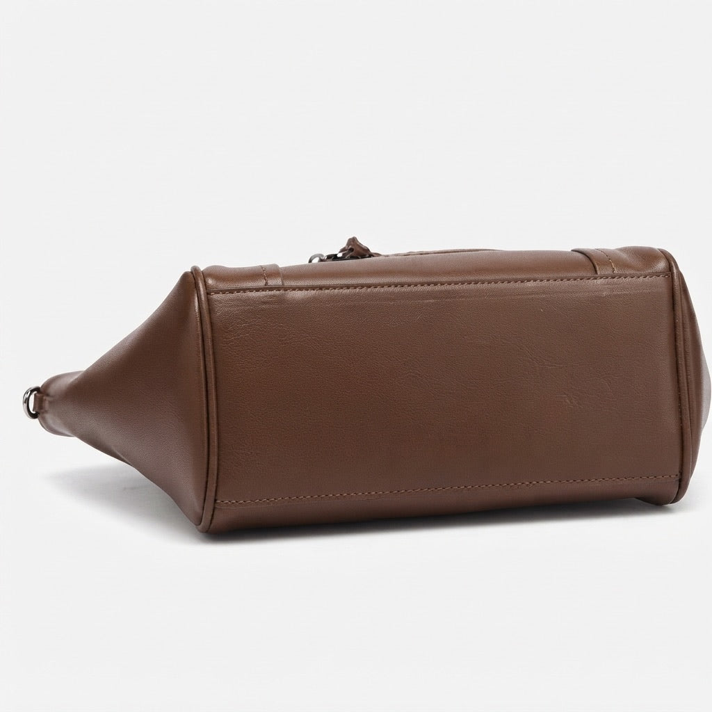 Maillard Style Genuine Leather Smile Flap Satchel Crossbody Bag
