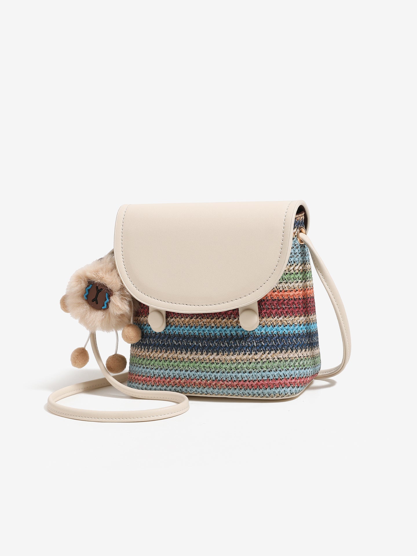 Vibrant Striped Woven Vegan Eco-Leather Compact Clutch Bag with Playful Charm