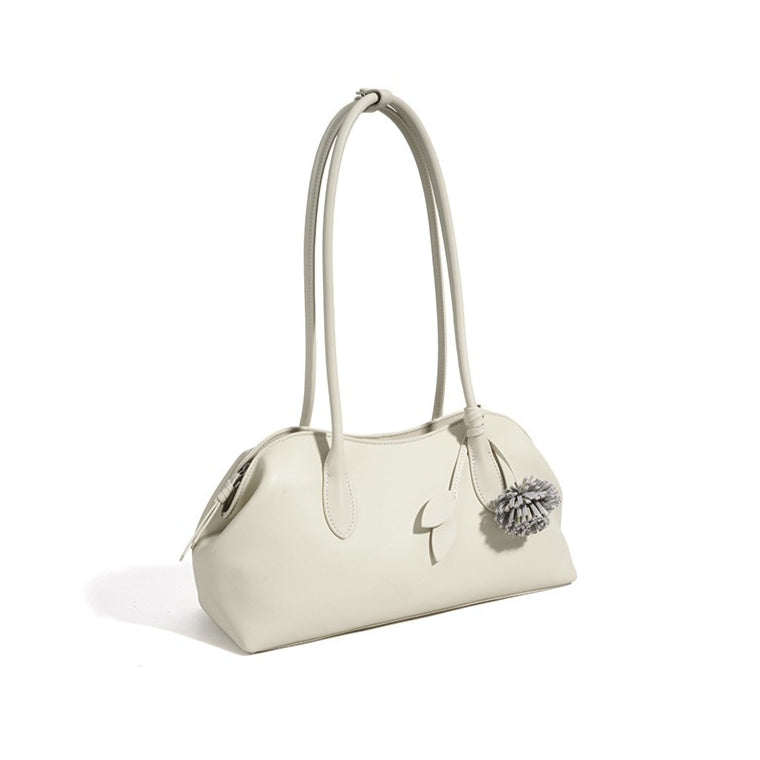 Minimalist Supple Genuine Leather Curved Clutch Bag with Playful Charm