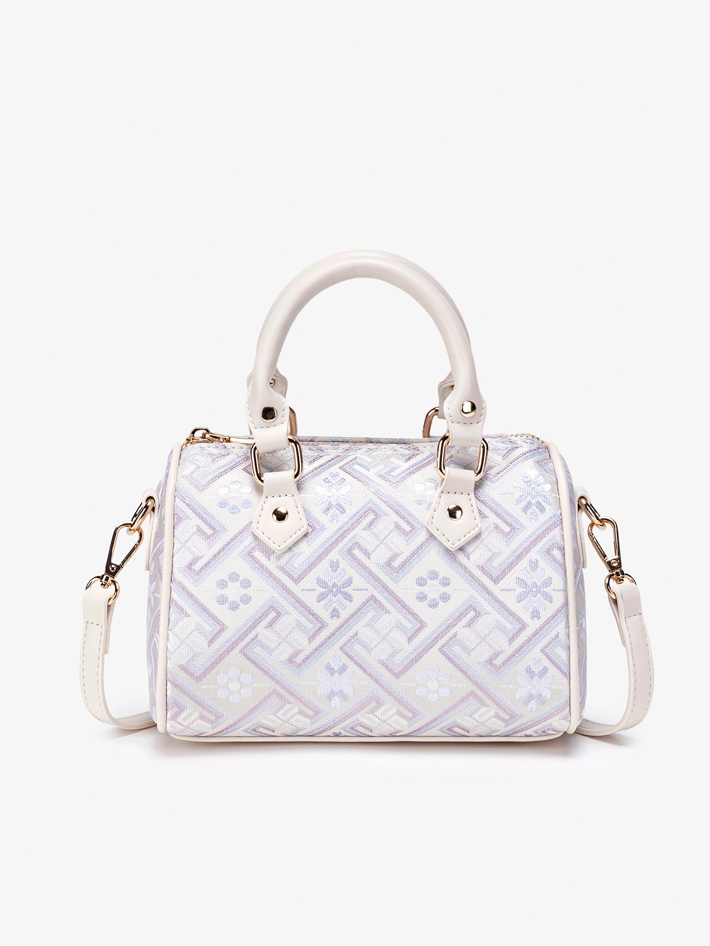 Refined Oriental Brocade Motif Vegan Eco-Leather Boston Clutch Bag