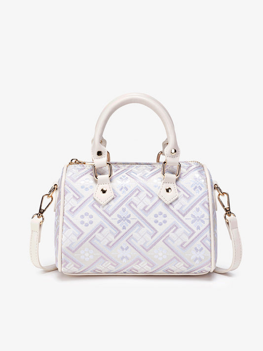 Refined Oriental Brocade Motif Vegan Eco-Leather Boston Clutch Bag