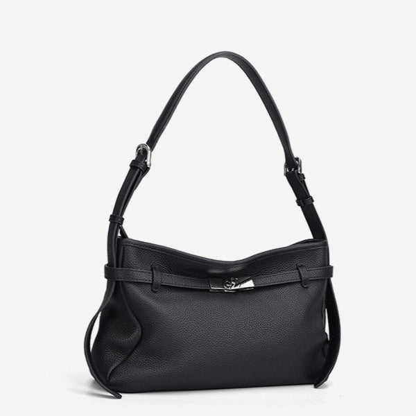 The Parisian Slouchy Genuine Leather Bag - Belted Pebble Leather Hobo