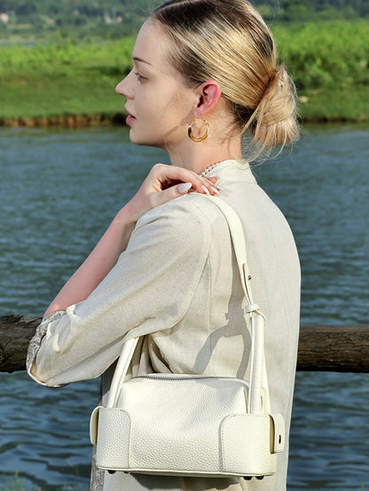 Architectural Pebbled Genuine Leather Boston Clutch Bag