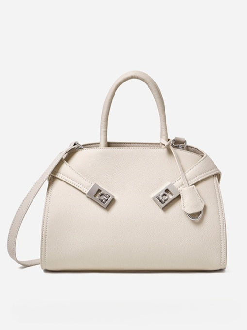 Luxury Retro Genuine Leather Lychee Pattern Double Buckle Tote Crossbody Bag