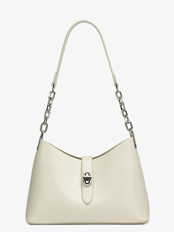 Classic Genuine Leather Underarm Bag with Metal Buckle