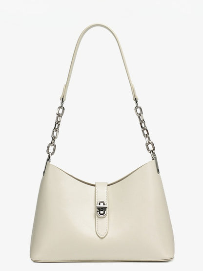 Classic Genuine Leather Underarm Bag with Metal Buckle