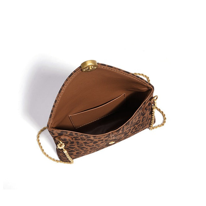 Retro Suede Genuine Leather Leopard Envelope Clutch Bag