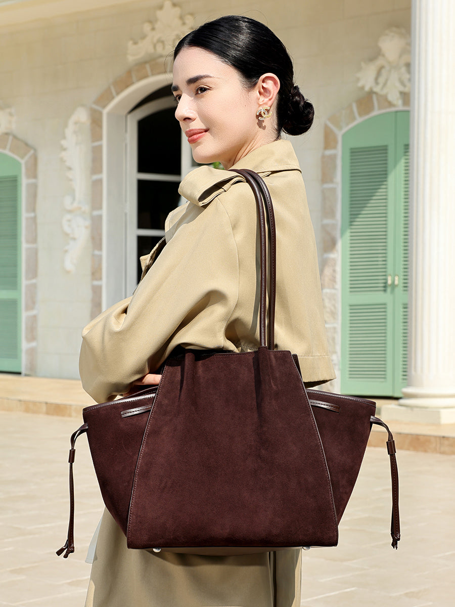 Vintage Slouchy Suede Genuine Leather Tote Clutch Bag