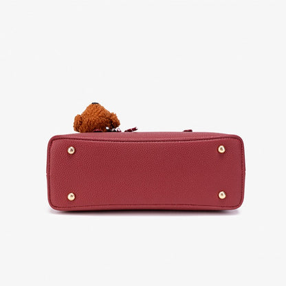Polished Pebbled Vegan Eco-Leather Tote Clutch Bag With Teddy Charm