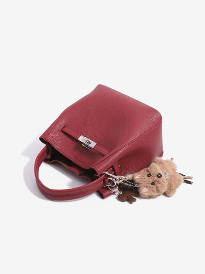 Minimalist Vegan Eco-Leather Mini Bucket Clutch Bag with Lovely Dog Charm