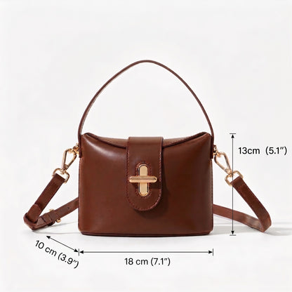 Borsa da donna in pelle genuina vintage con manico superiore e chiusura a lucchetto