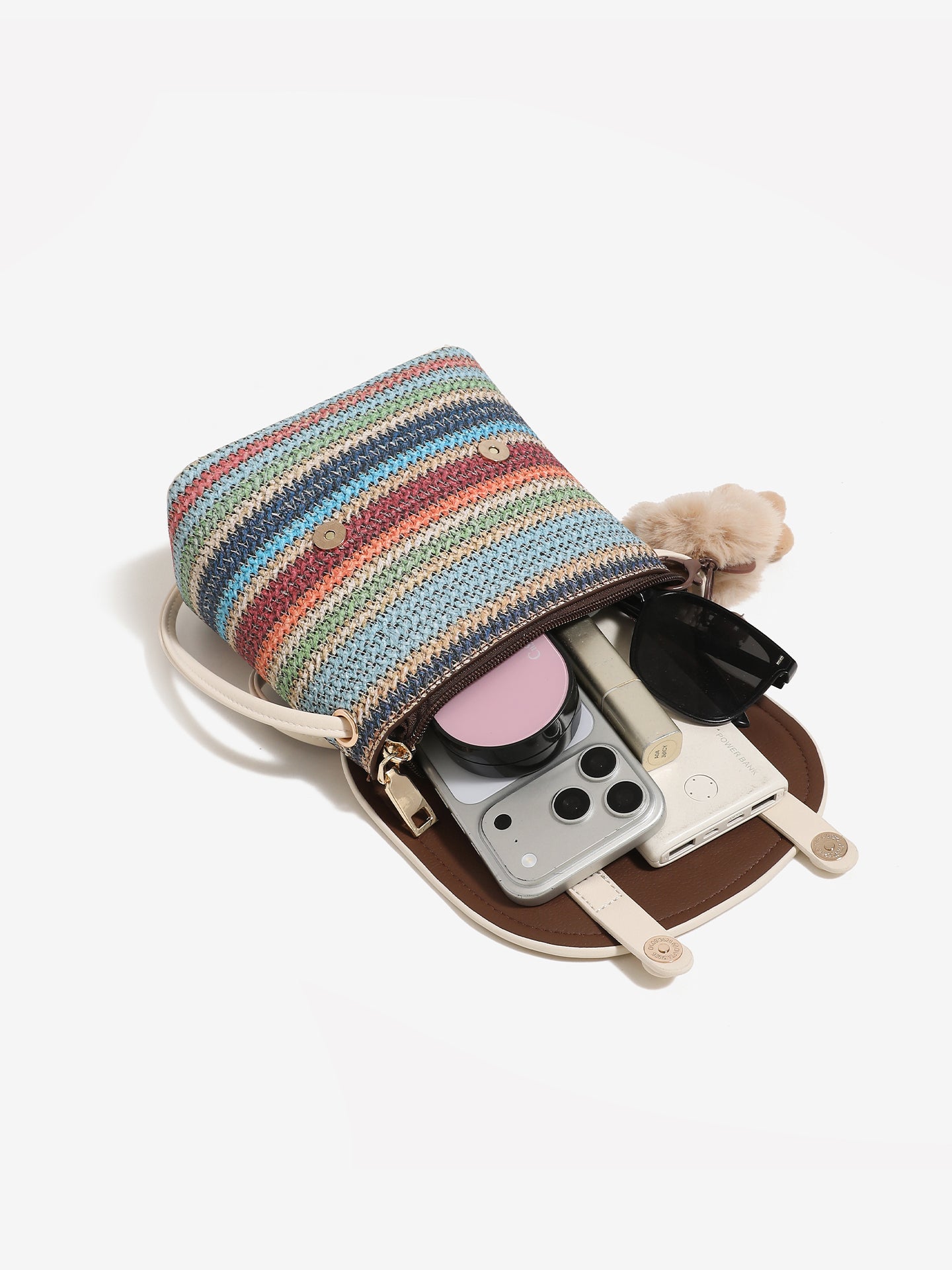 Vibrant Striped Woven Vegan Eco-Leather Compact Clutch Bag with Playful Charm