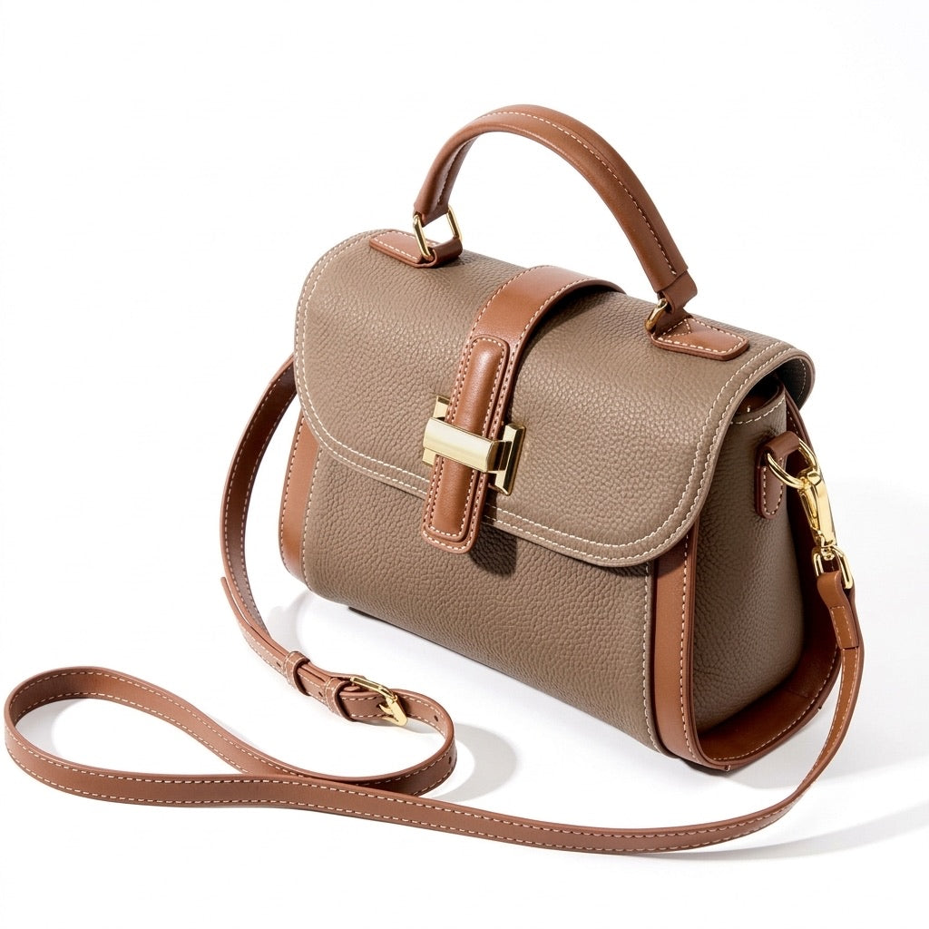 Borsa a tracolla strutturata con manico superiore in pelle minimalista di lusso da donna