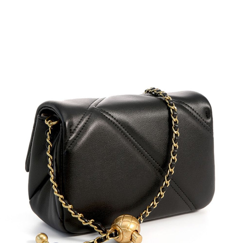 Spiral Turn-Lock Genuine Leather Quilted Crossbody Bag