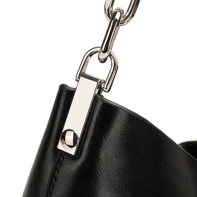 Classic Genuine Leather Underarm Bag with Metal Buckle