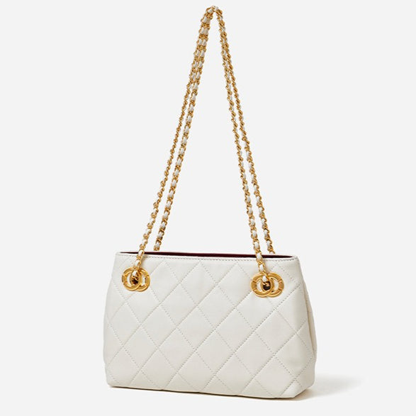 Classic Quilted Sheepskin Genuine Leather Chain Mini Tote Clutch Bag