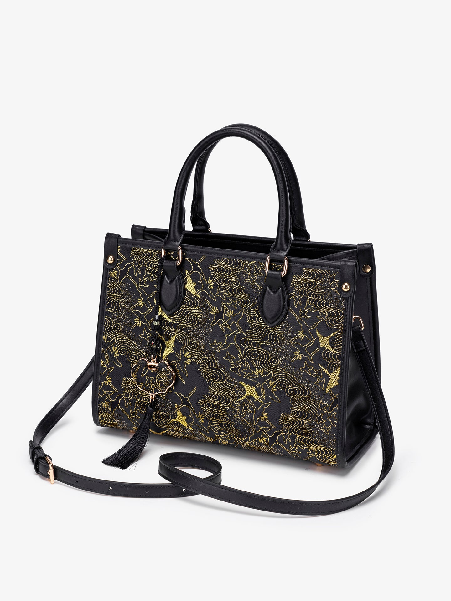 Mystic Crane Motif Vegan Eco-Leather Satchel Clutch Bag