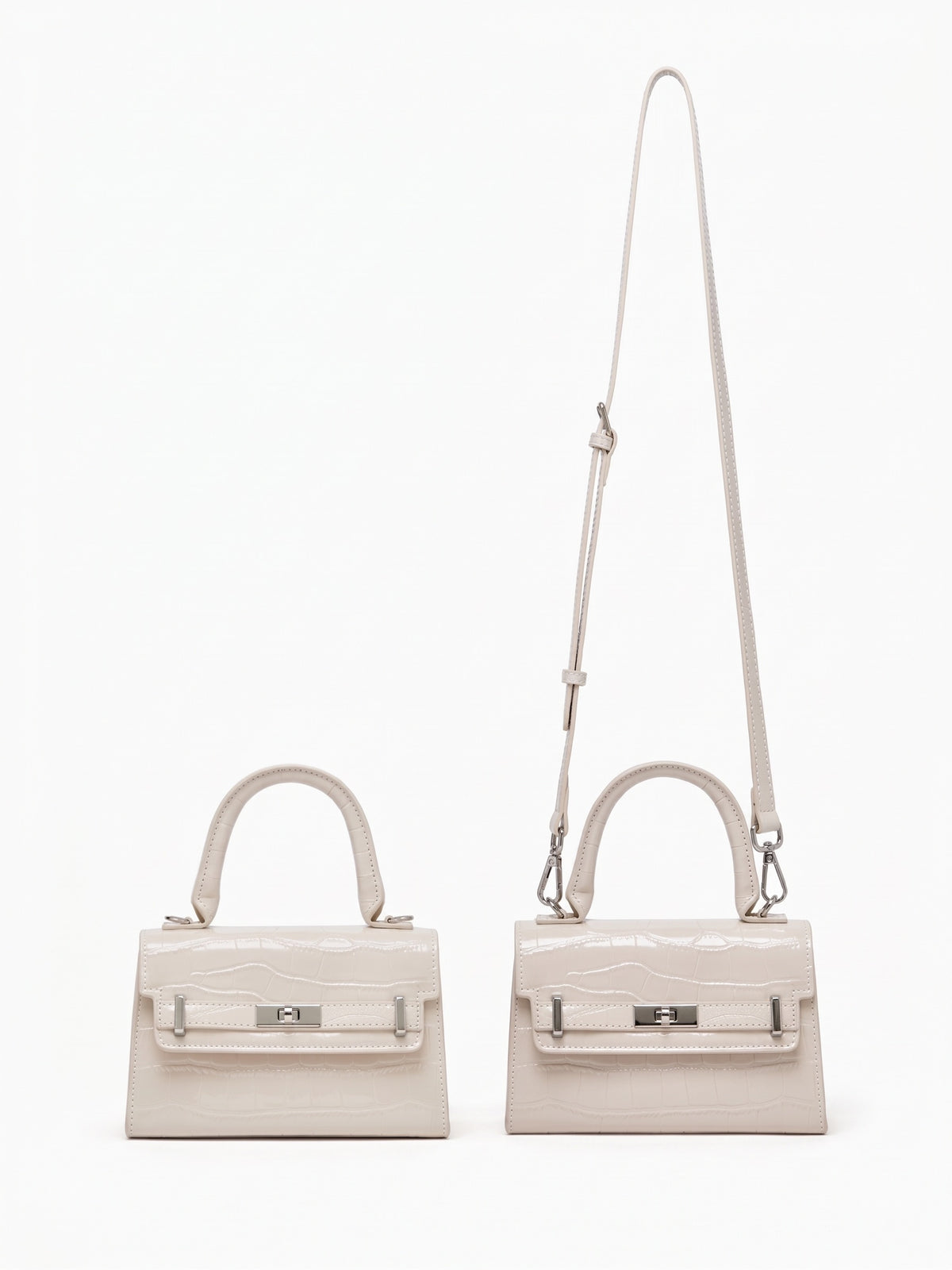 Borsa a tracolla minimalista in vera pelle effetto coccodrillo con manico