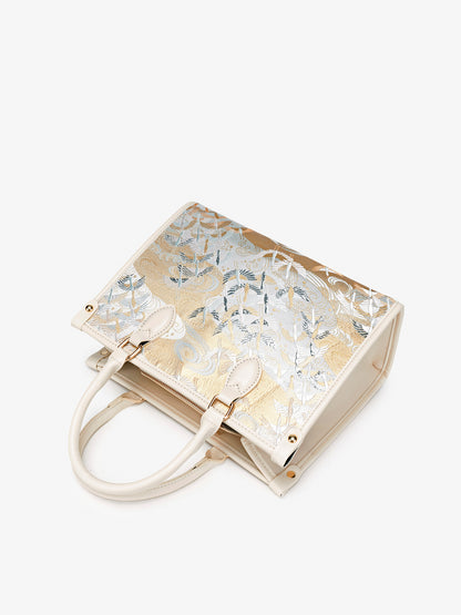 Artisanal Crane Motif Vegan Eco-Leather Tote Clutch Bag