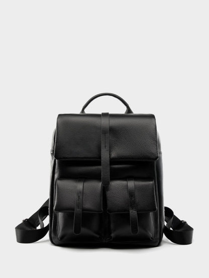 Minimalist Large Capacity Pebbled Genuine Leather Flap Backpack