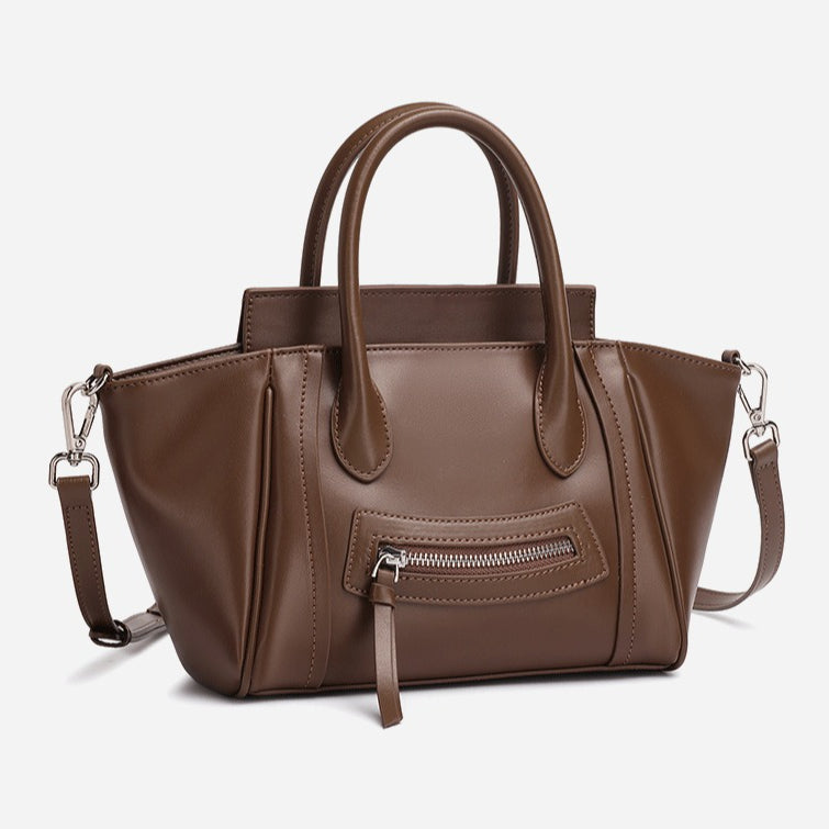 Maillard Style Genuine Leather Smile Flap Satchel Crossbody Bag