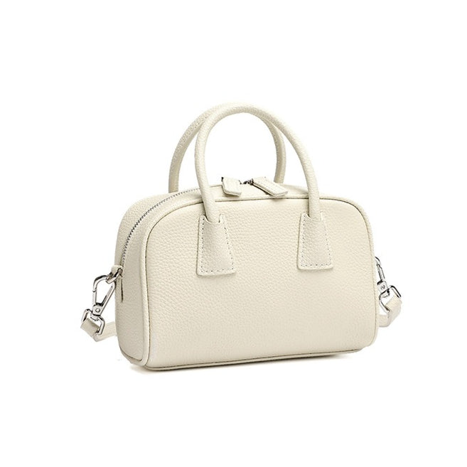 Cushiony Pebbled Genuine Leather Mini Boston Clutch Bag