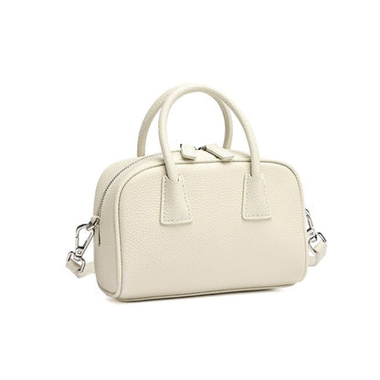 Cushiony Pebbled Genuine Leather Mini Boston Clutch Bag