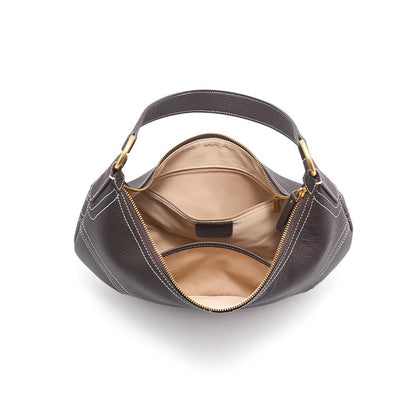 The Pebbled Genuine Leather Hobo Shoulder Bag with Contrast Stitching