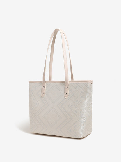 Refined Geometric Jacquard Vegan Eco-Leather Tote Clutch Bag