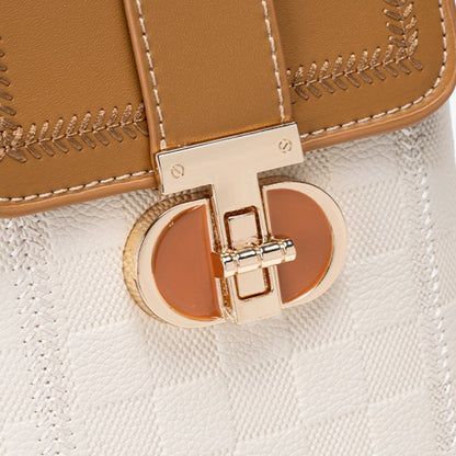 Elegant Color-Block Vegan Eco-Leather Clutch Phone Bag with Fluffy Charm