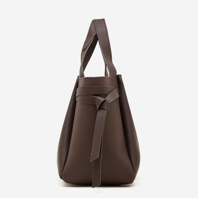 The Pebbled Genuine Leather Mini Bucket Tote Bag with Turn-Lock Closure