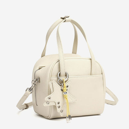 Chic Petite Genuine Leather Mini Boston Clutch Bag with Playful Star Charm