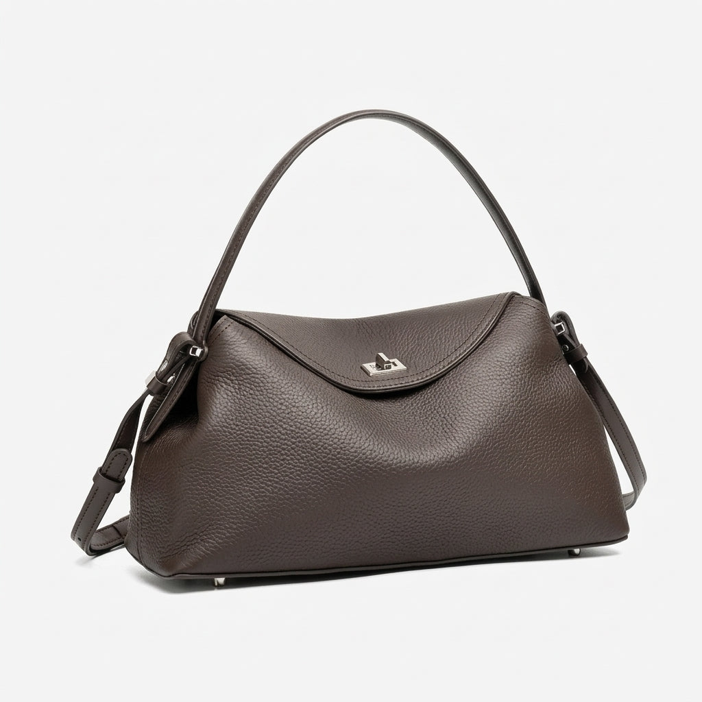 Slouchy Pebbled Genuine Leather Pillow Flip Clutch Bag