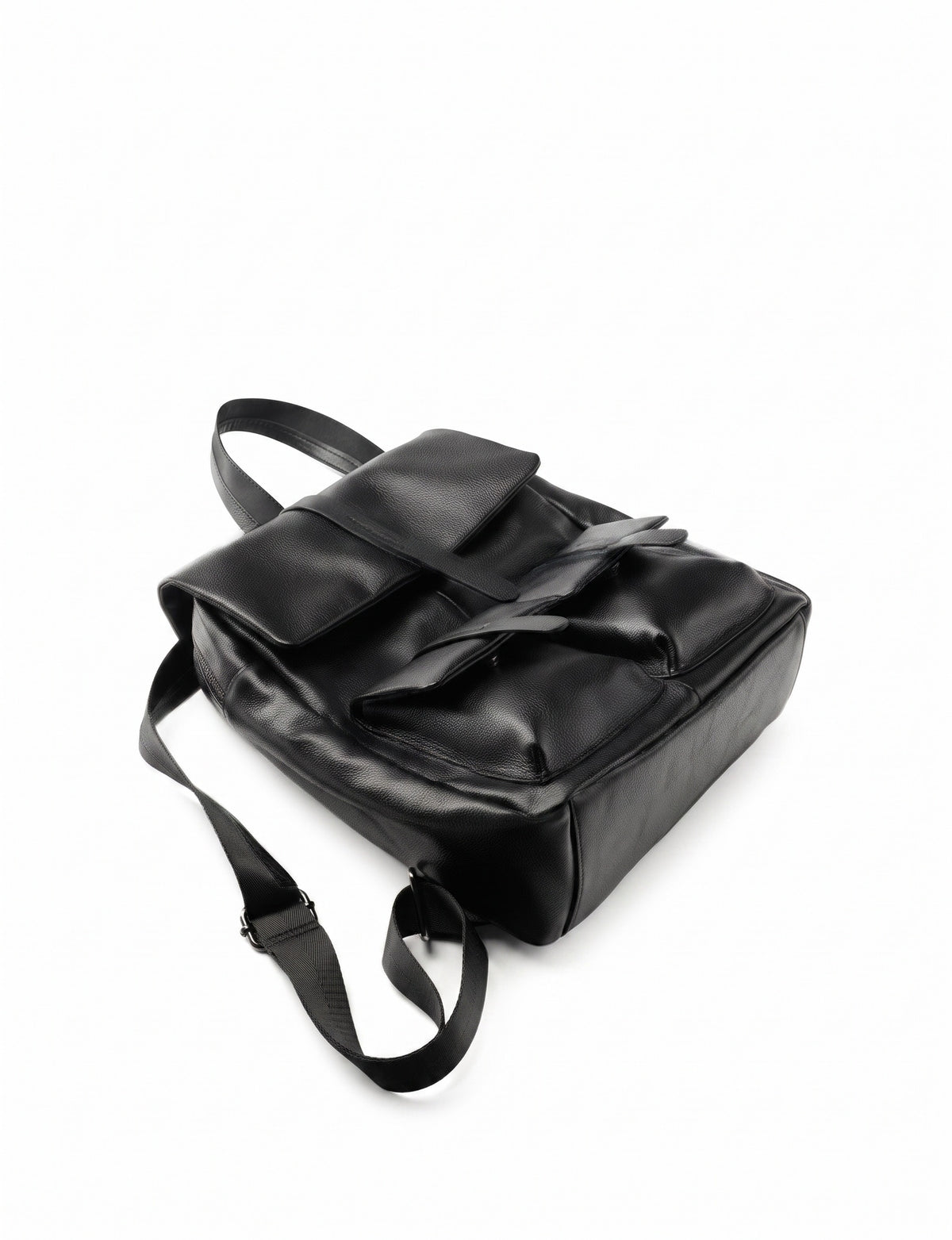 Sac à dos à rabat en cuir véritable grainé grande capacité minimaliste
