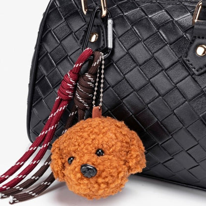 Exquisite Woven Vegan Eco-Leather Boston Clutch Bag with Playful Teddy Charm
