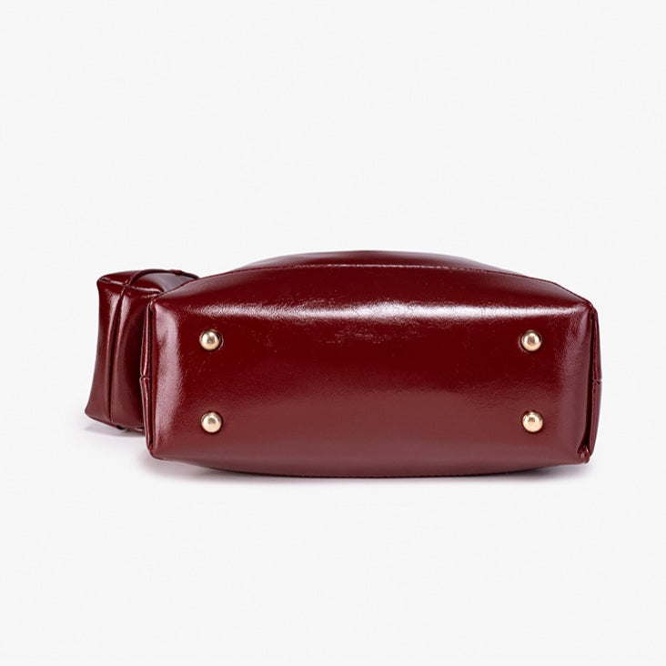 Retro Glossy Vegan Eco-Leather Hobo Bag with Mini Pouch