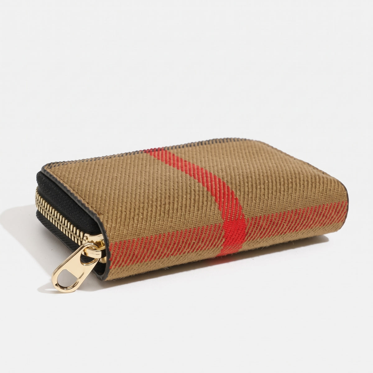 Portacarte vintage in tela stile tartan con cerniera