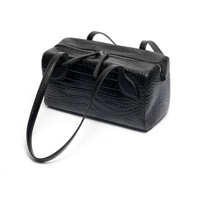 Sleek Luxe Croc Embossed Genuine Leather Bowling Clutch Bag