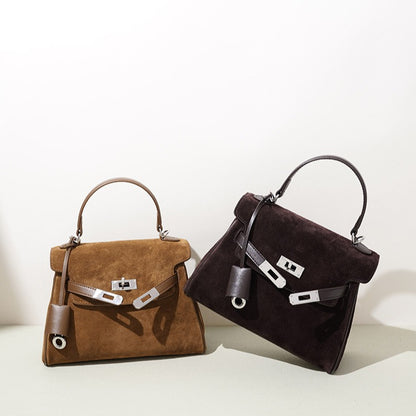 Retro Suede Genuine Leather Kelly Clutch Bag